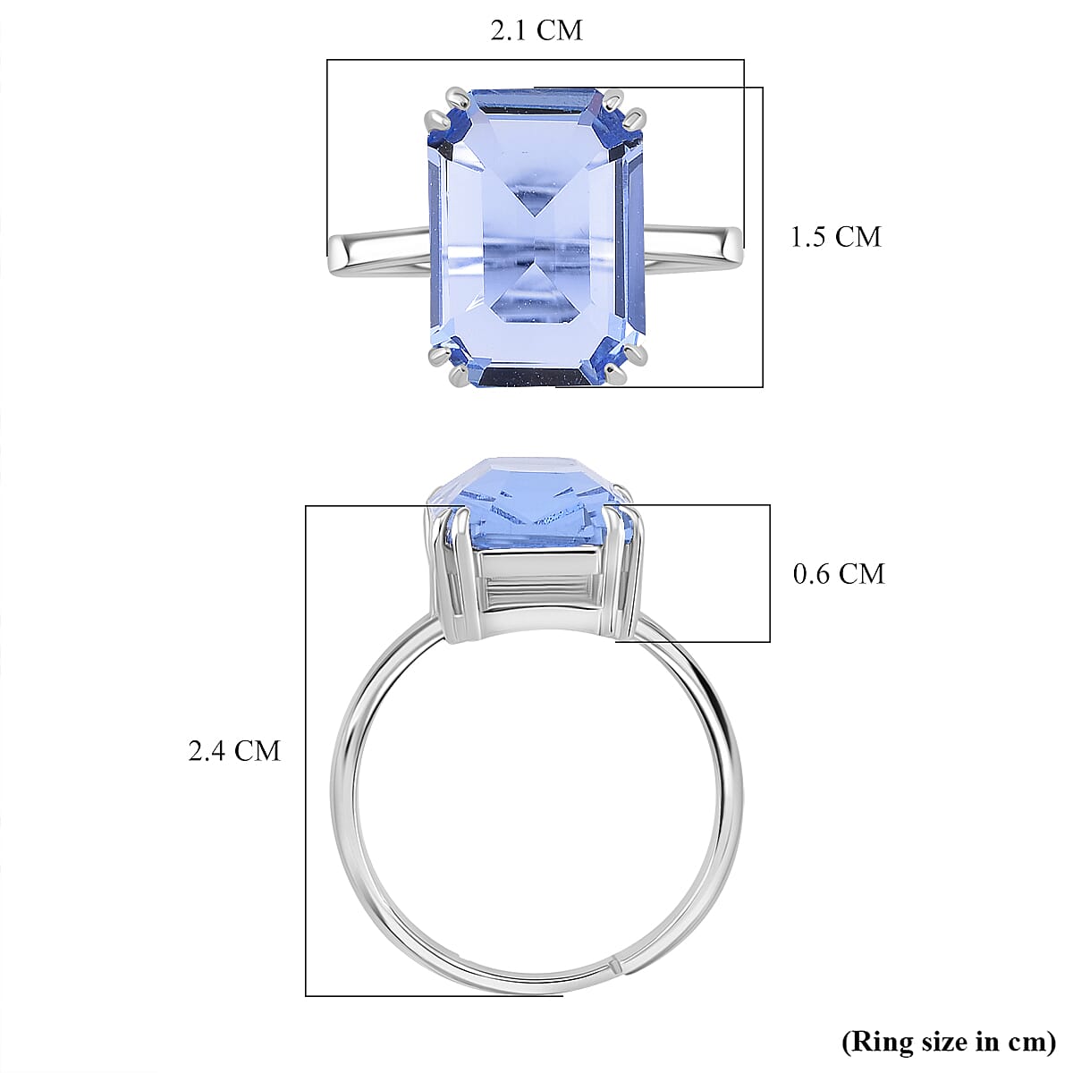 Blue Crystal Adjustable Ring (Size - L to N) in Silver Tone
