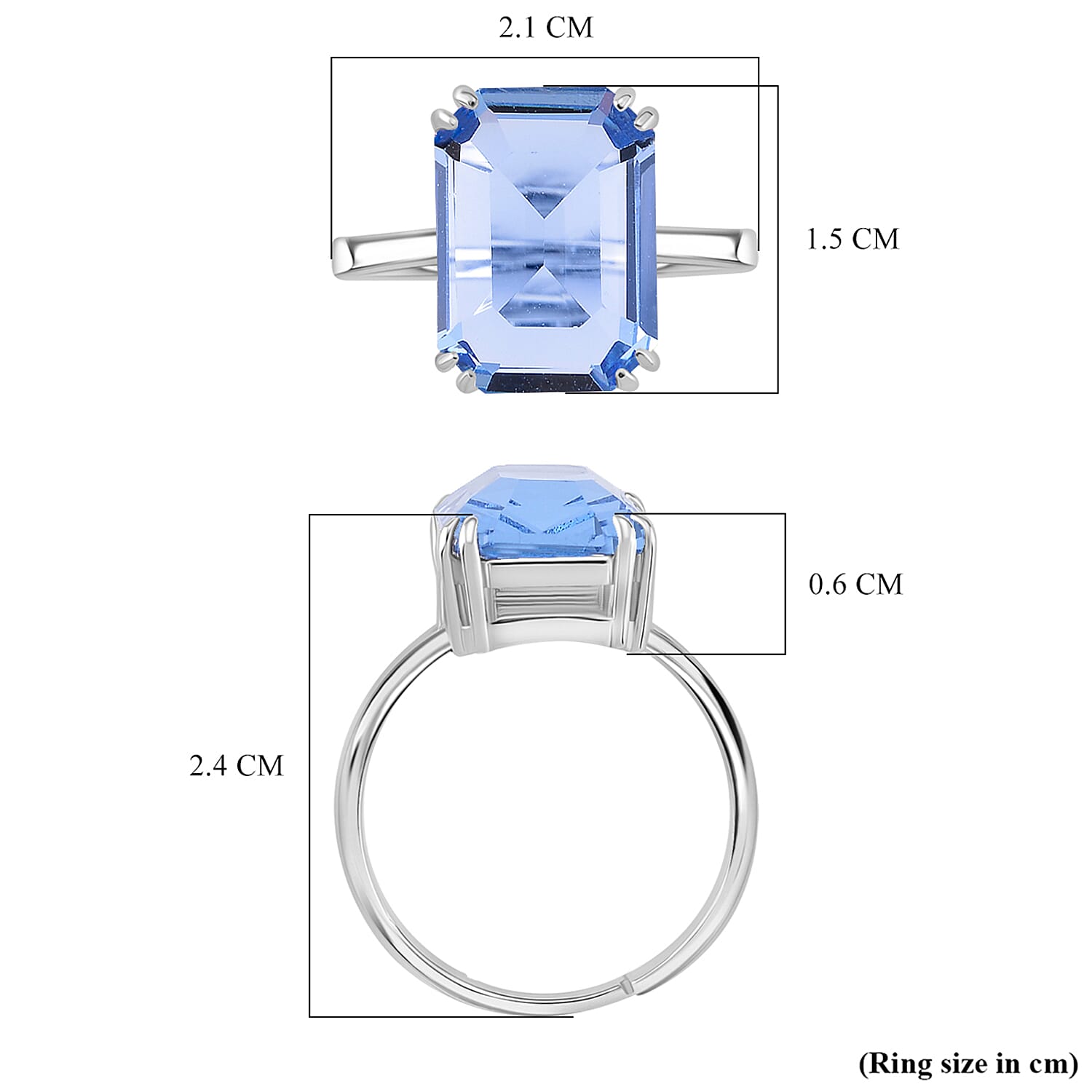 Austrian Crystal 8 Prongs Solitaire Classic Ring Size Adjustable