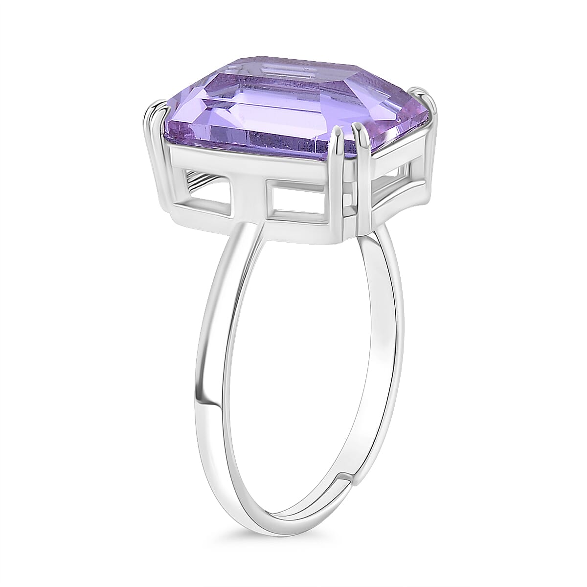 Purple Crystal Adjustable Ring (Size - L to N) in Silver Tone