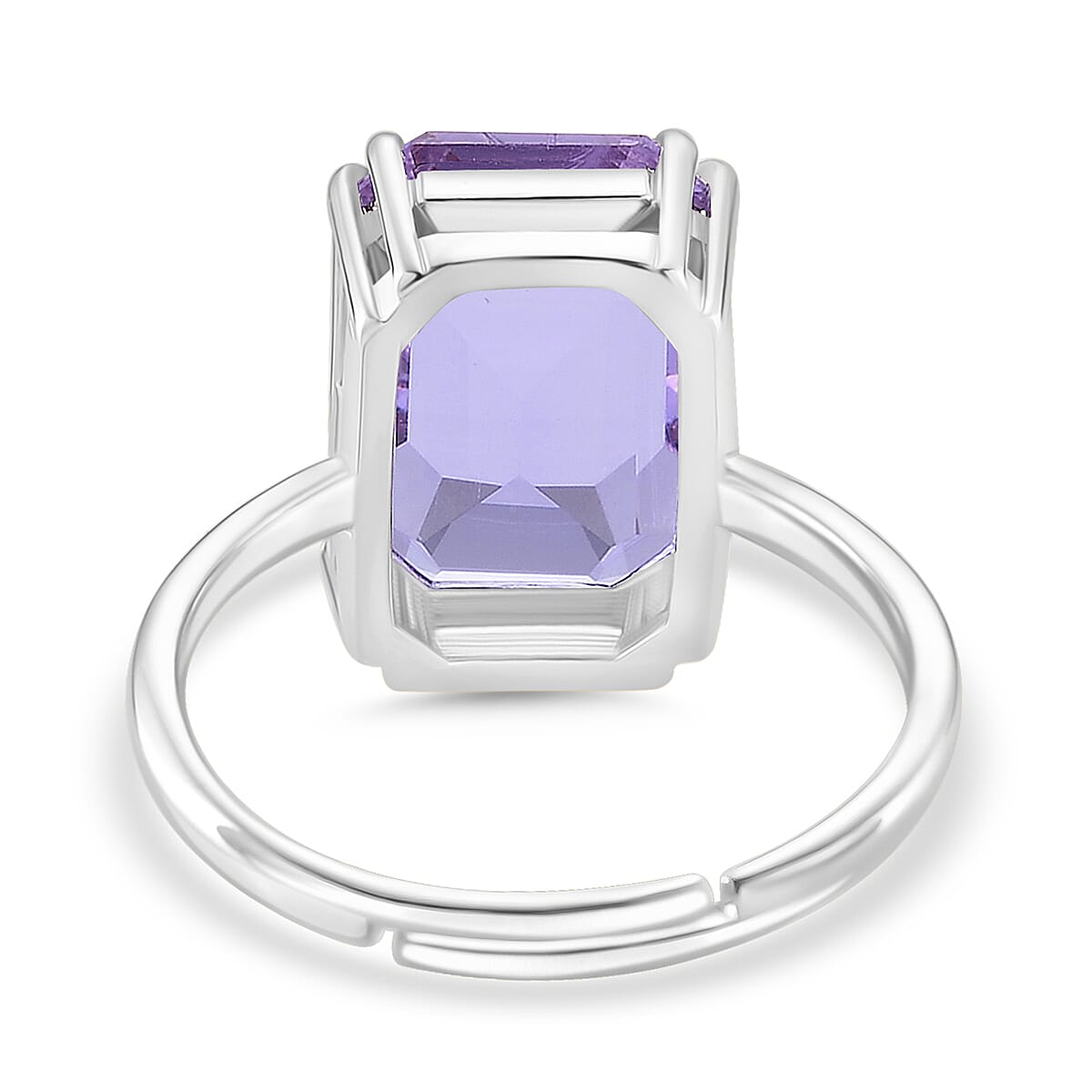 Purple Crystal Adjustable Ring (Size - L to N) in Silver Tone