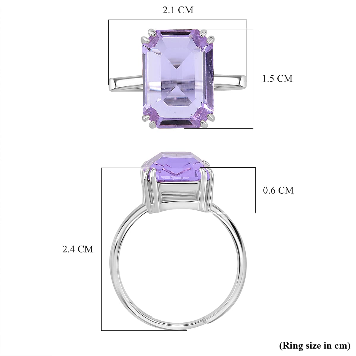 Purple Crystal Adjustable Ring (Size - L to N) in Silver Tone