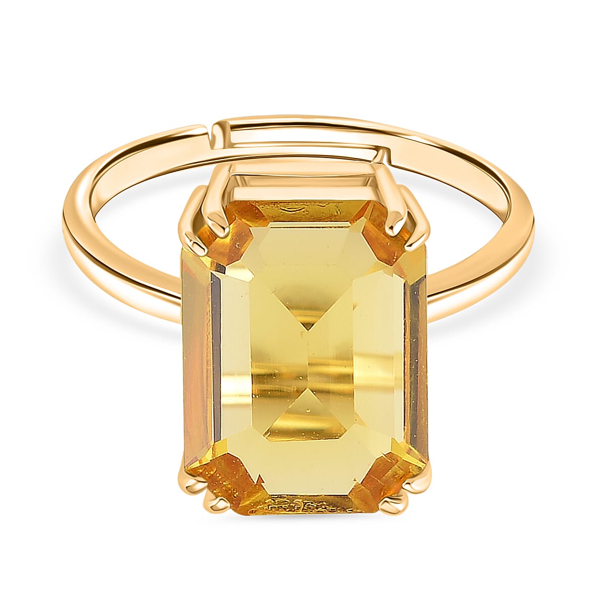 Yellow Crystal Adjustable Ring (Size - L to N) in Yellow Gold Tone