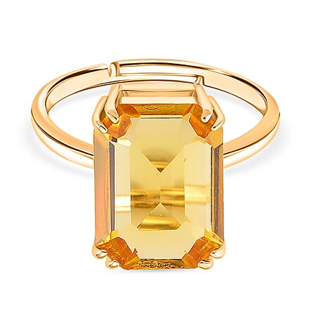 Austrian Yellow Crystal 8 Prongs Solitaire Classic Ring Size Adjustable