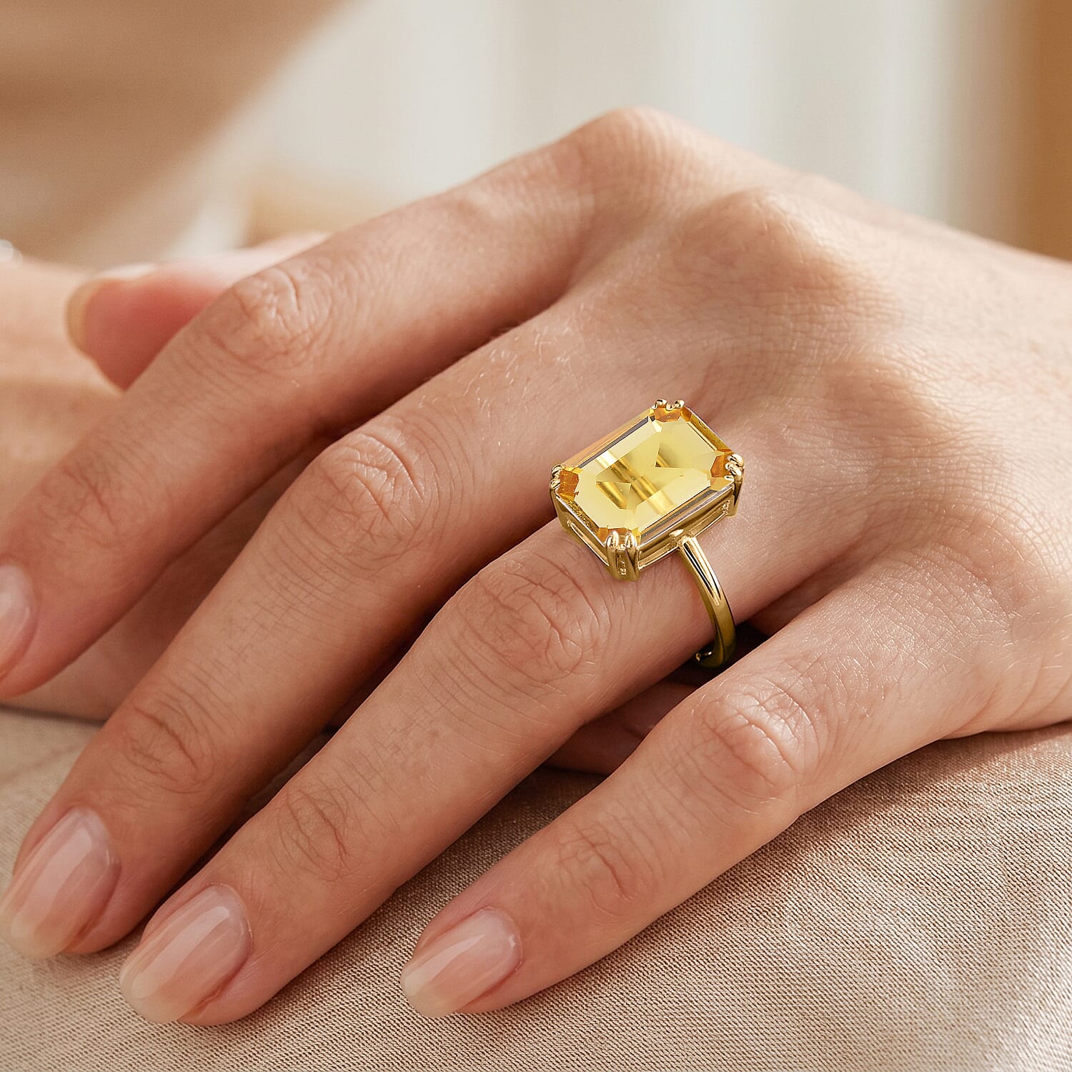 Yellow Crystal Adjustable Ring (Size - L to N) in Yellow Gold Tone