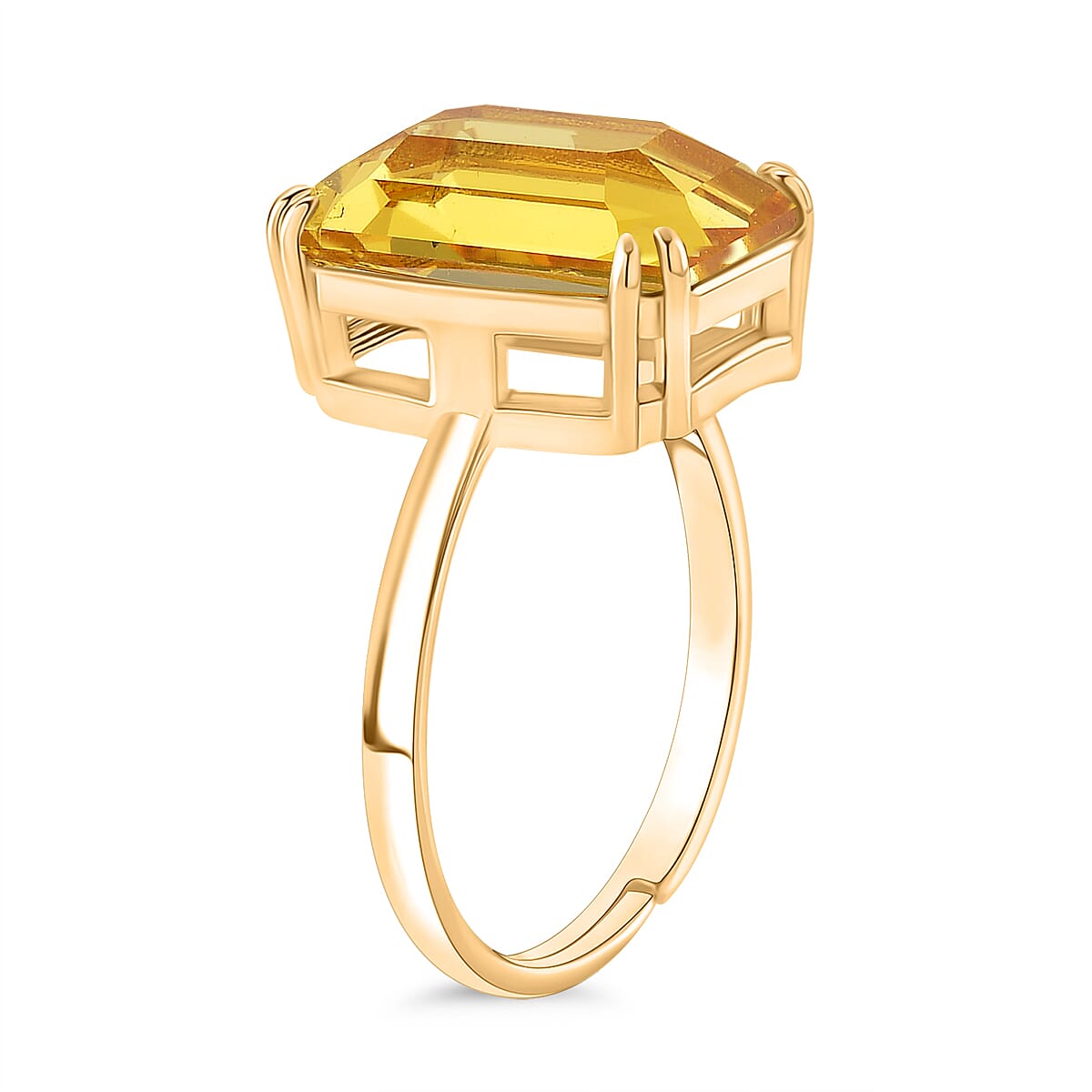 Yellow Crystal Adjustable Ring (Size - L to N) in Yellow Gold Tone