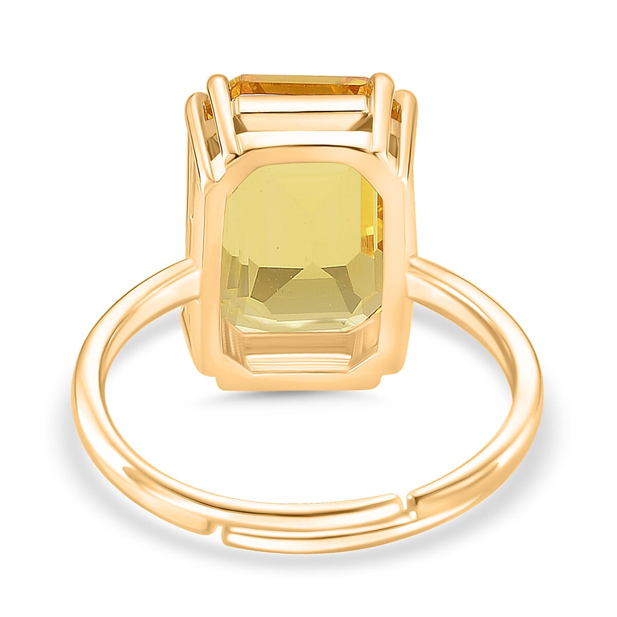 Yellow Crystal Adjustable Ring (Size - L to N) in Yellow Gold Tone