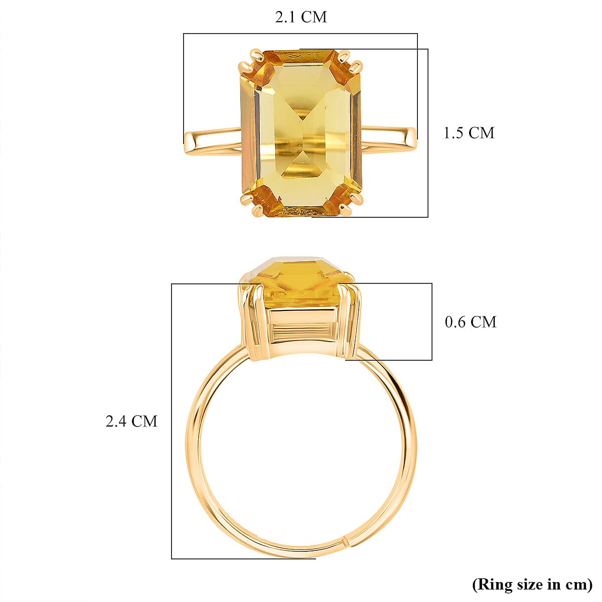 Yellow Crystal Adjustable Ring (Size - L to N) in Yellow Gold Tone