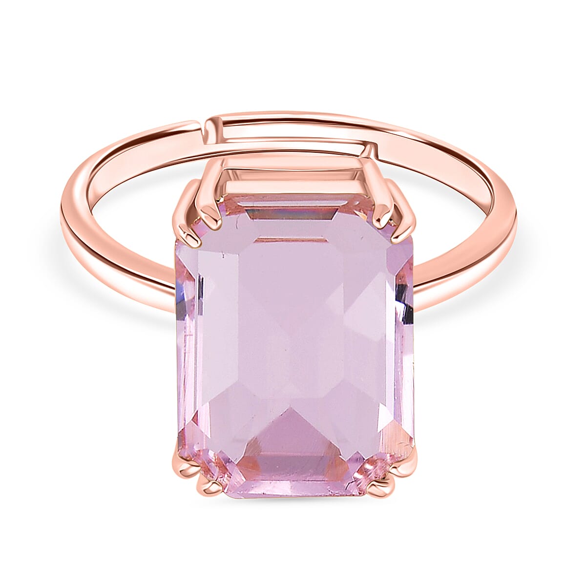 Pink Crystal Adjustable Ring (Size - L to N) in Rose Gold Tone
