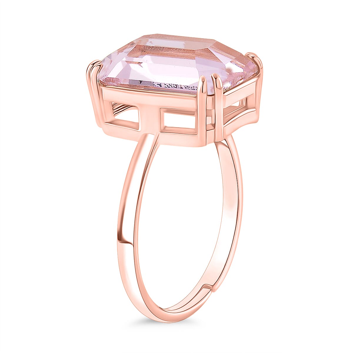 Pink Crystal Adjustable Ring (Size - L to N) in Rose Gold Tone