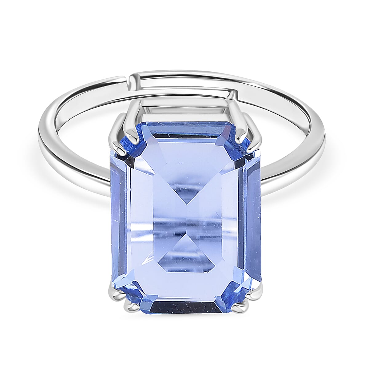 Blue Crystal Adjustable Ring (Size - O to R) in Silver Tone