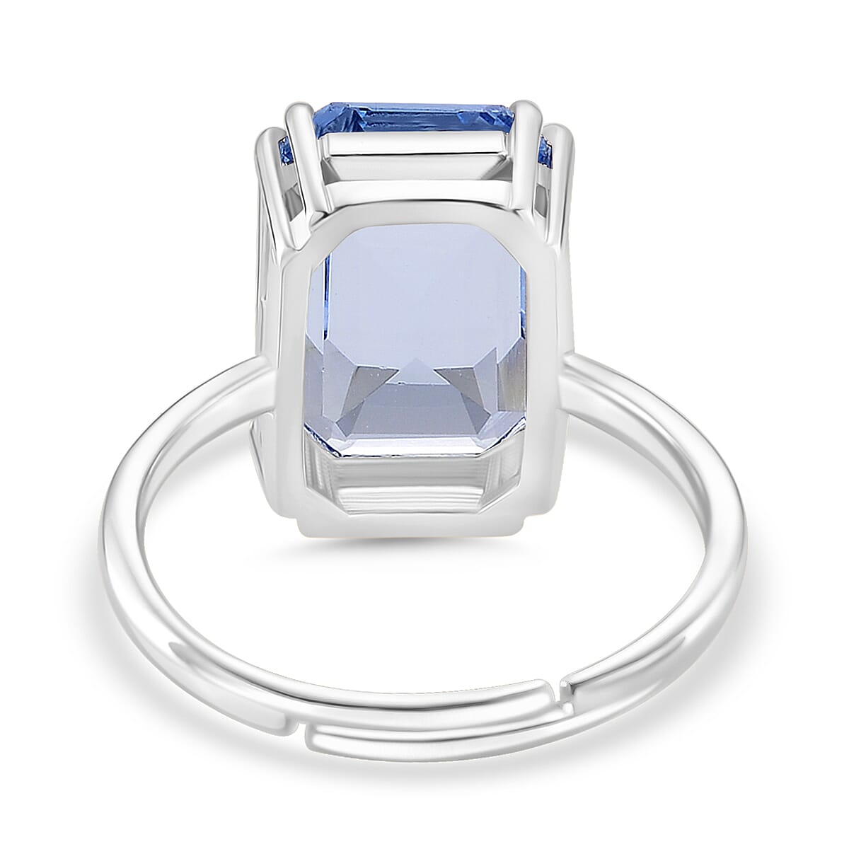 Blue Crystal Adjustable Ring (Size - O to R) in Silver Tone
