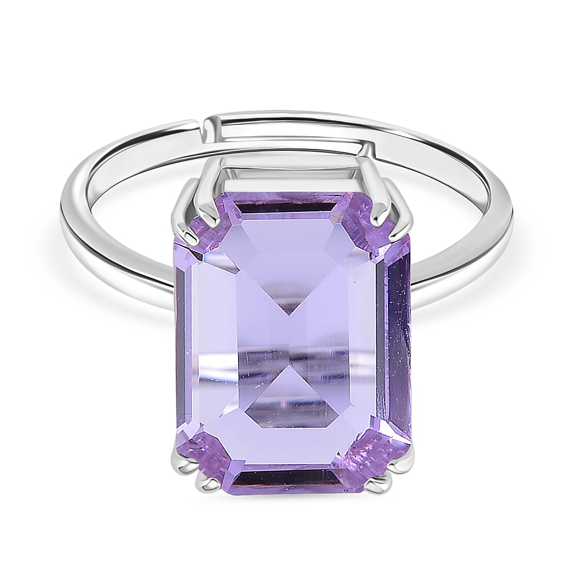 Purple Crystal Adjustable Ring (Size - O to R) in Silver Tone