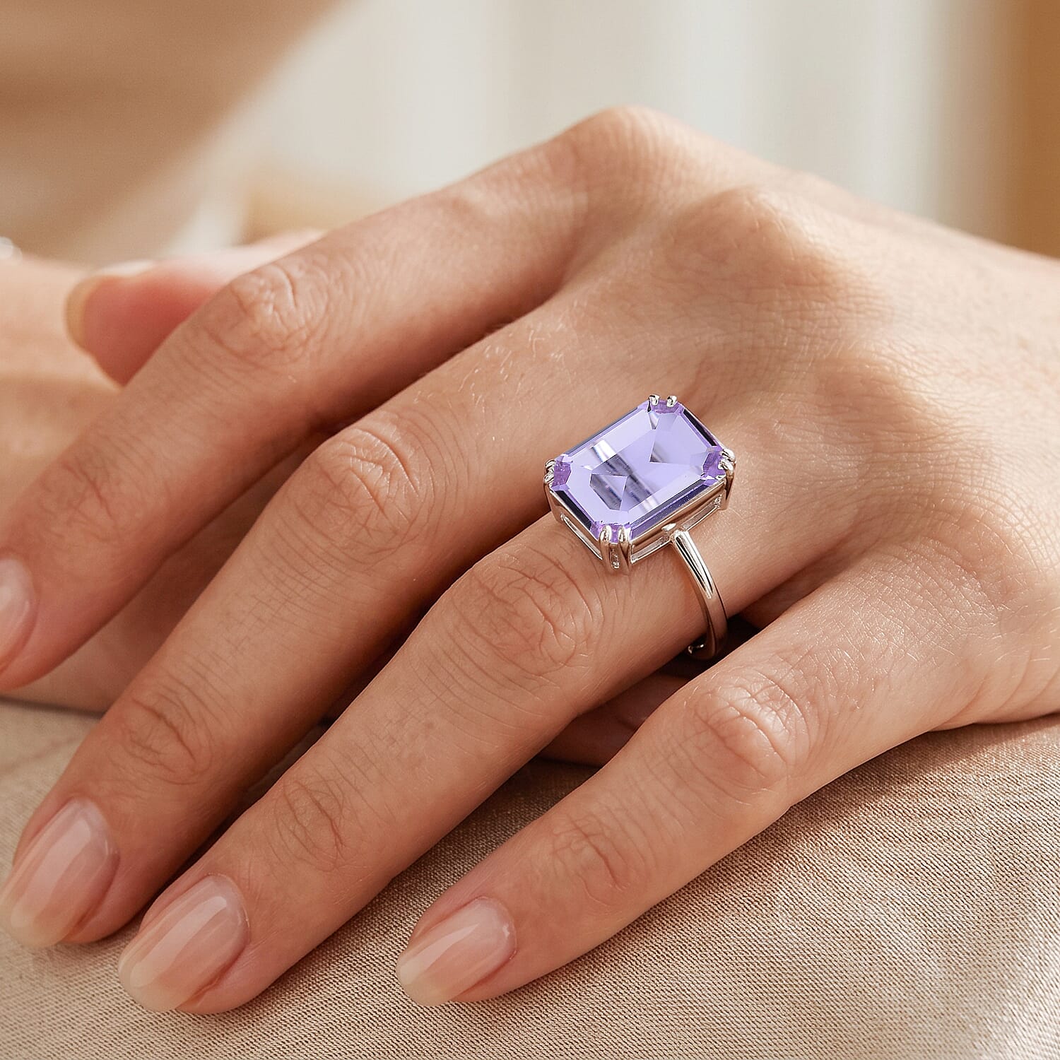 Purple Crystal Adjustable Ring (Size - O to R) in Silver Tone