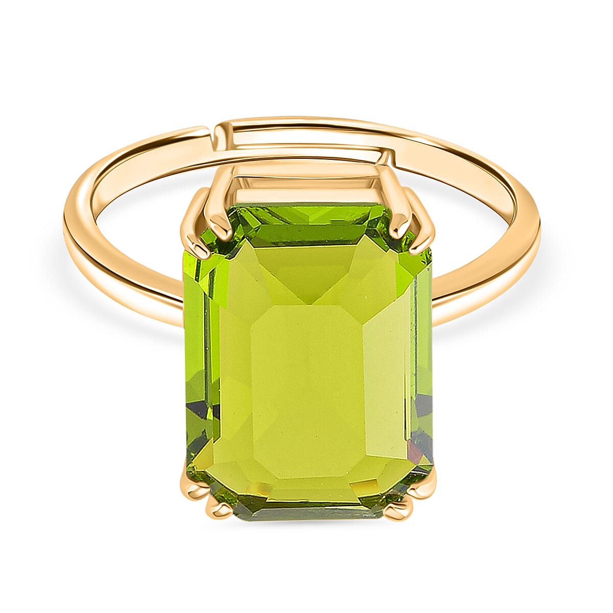 Green Crystal Adjustable Ring (Size - O to R) in Yellow Gold Tone