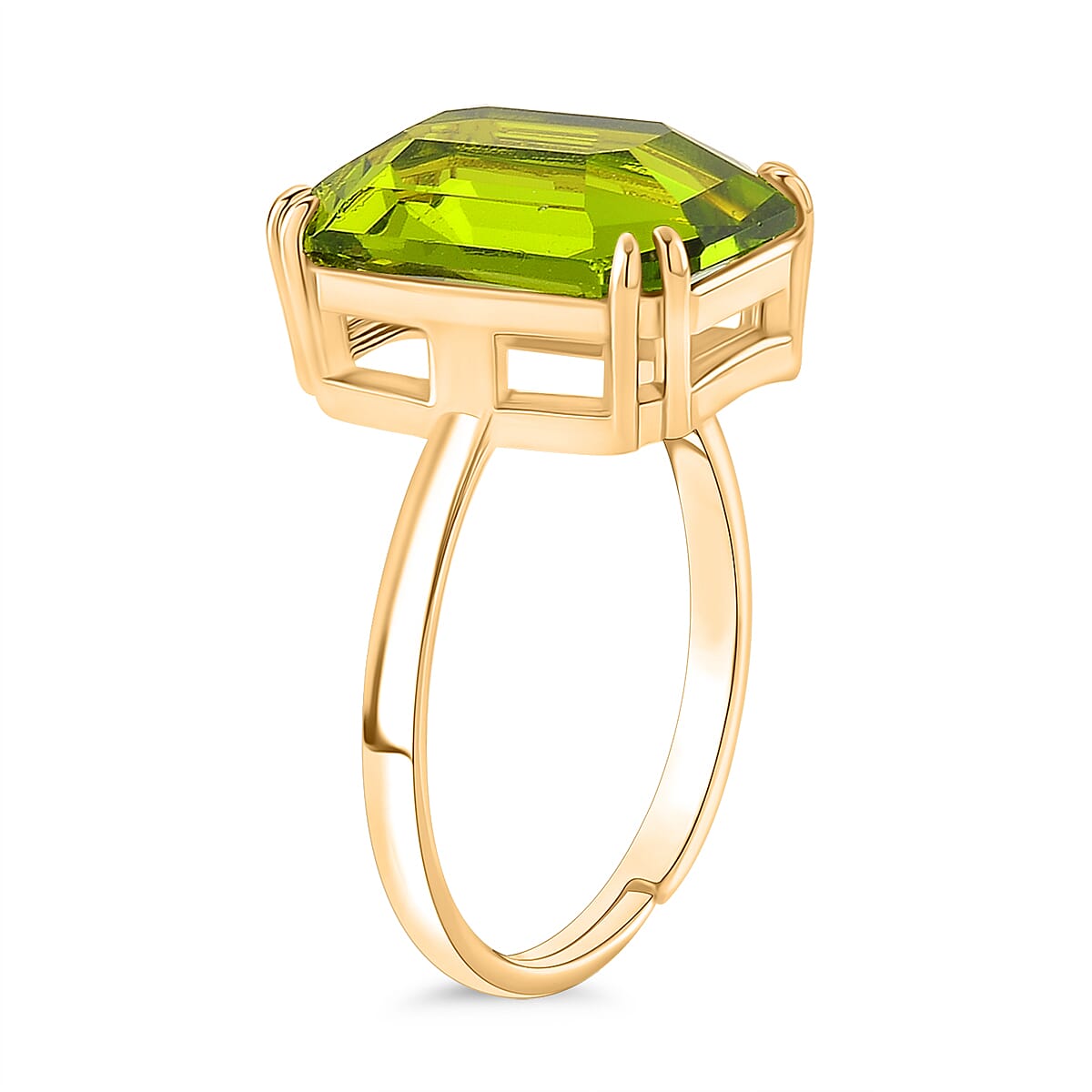 Green Crystal Adjustable Ring (Size - O to R) in Yellow Gold Tone