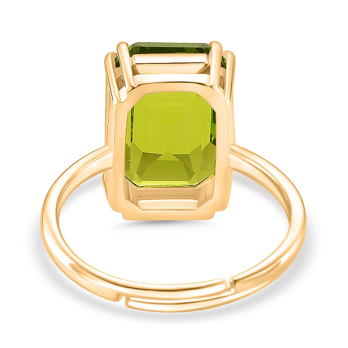 Green Crystal Adjustable Ring (Size - O to R) in Yellow Gold Tone