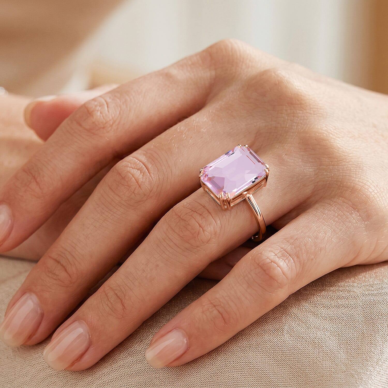 Pink Crystal Adjustable Ring (Size - O to R) in Rose Gold Tone