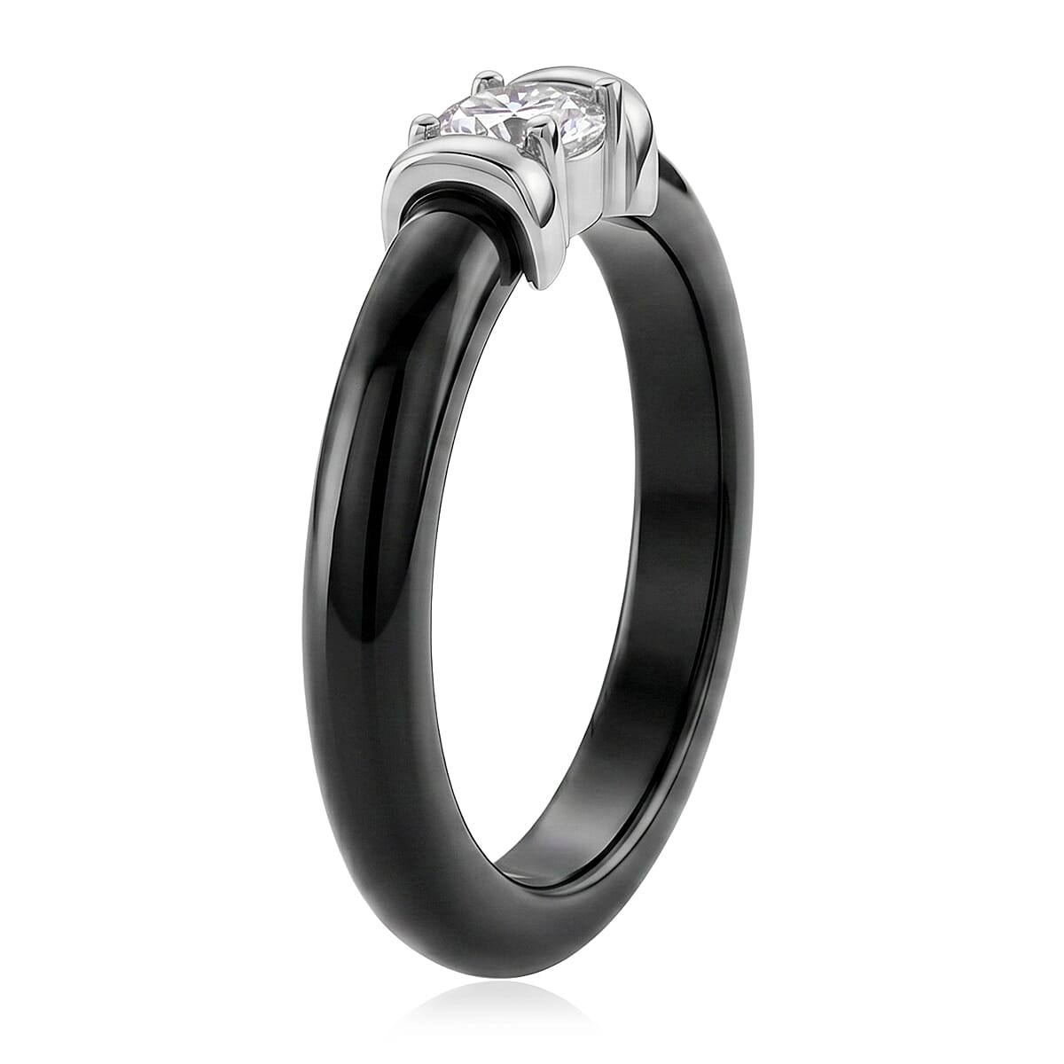 D'Joy - GRA Certified (D-VVS1) Moissanite & Black Jade Band Ring in Rhodium Overlay Sterling Silver 9.23 Ct.