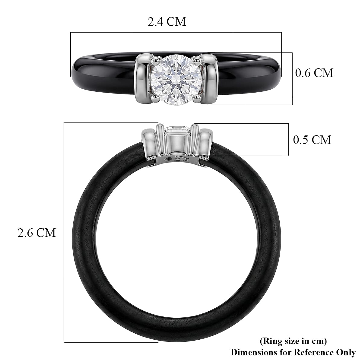 D'Joy - GRA Certified (D-VVS1) Moissanite & Black Jade Band Ring in Rhodium Overlay Sterling Silver 9.23 Ct.