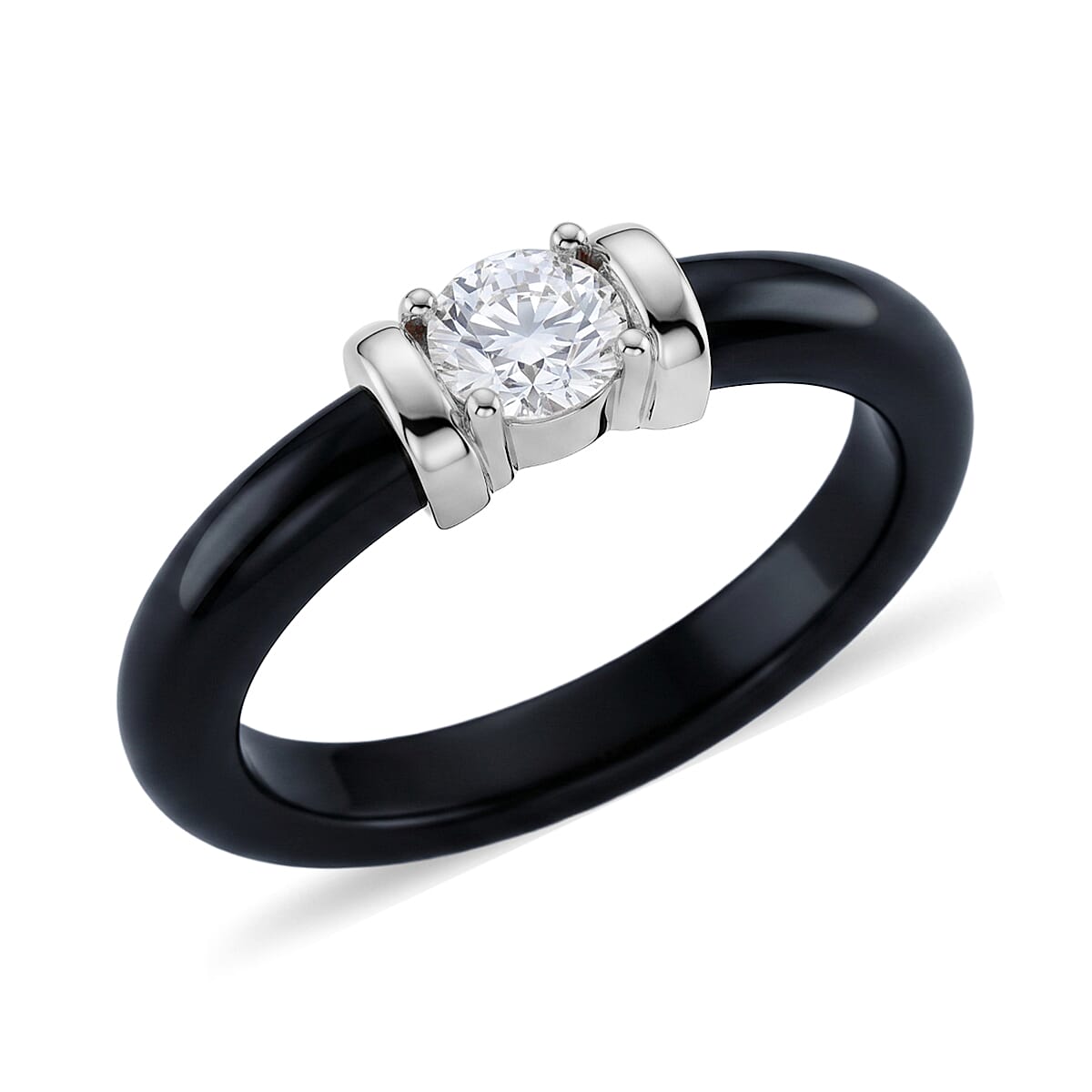 D'Joy Moissanite, Black Jade Fancy Ring in Rhodium OverlaySterling Silver  15.960  Ct.
