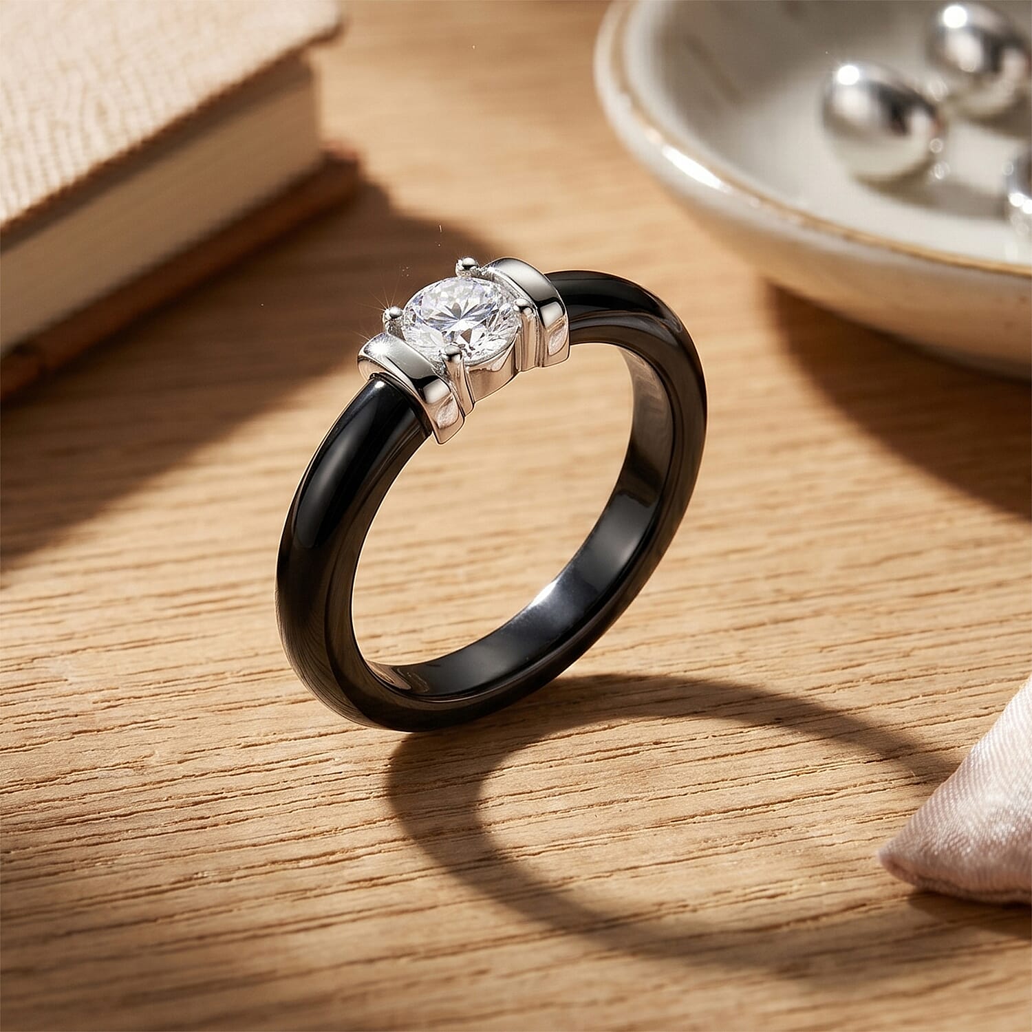 D'Joy Moissanite, Black Jade Fancy Ring in Rhodium OverlaySterling Silver  15.960  Ct.