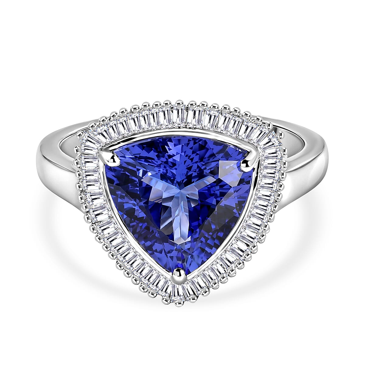 The Tony Diniz Heirloom Collection - Rhapsody - 950 Platinum AAAA Tanzanite (4.4ct) & White Diamond (VS-E-F 0.40ct) Trillion Cut Ring 4.80 Ct, Platinum Wt. 7.37 Gms