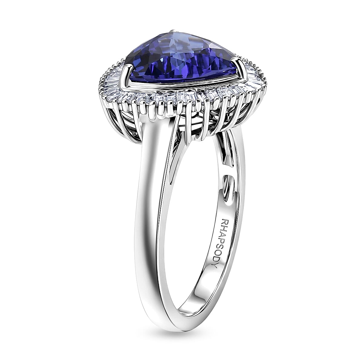 The Tony Diniz Heirloom Collection - Rhapsody - 950 Platinum AAAA Tanzanite (4.4ct) & White Diamond (VS-E-F 0.40ct) Trillion Cut Ring 4.80 Ct, Platinum Wt. 7.37 Gms