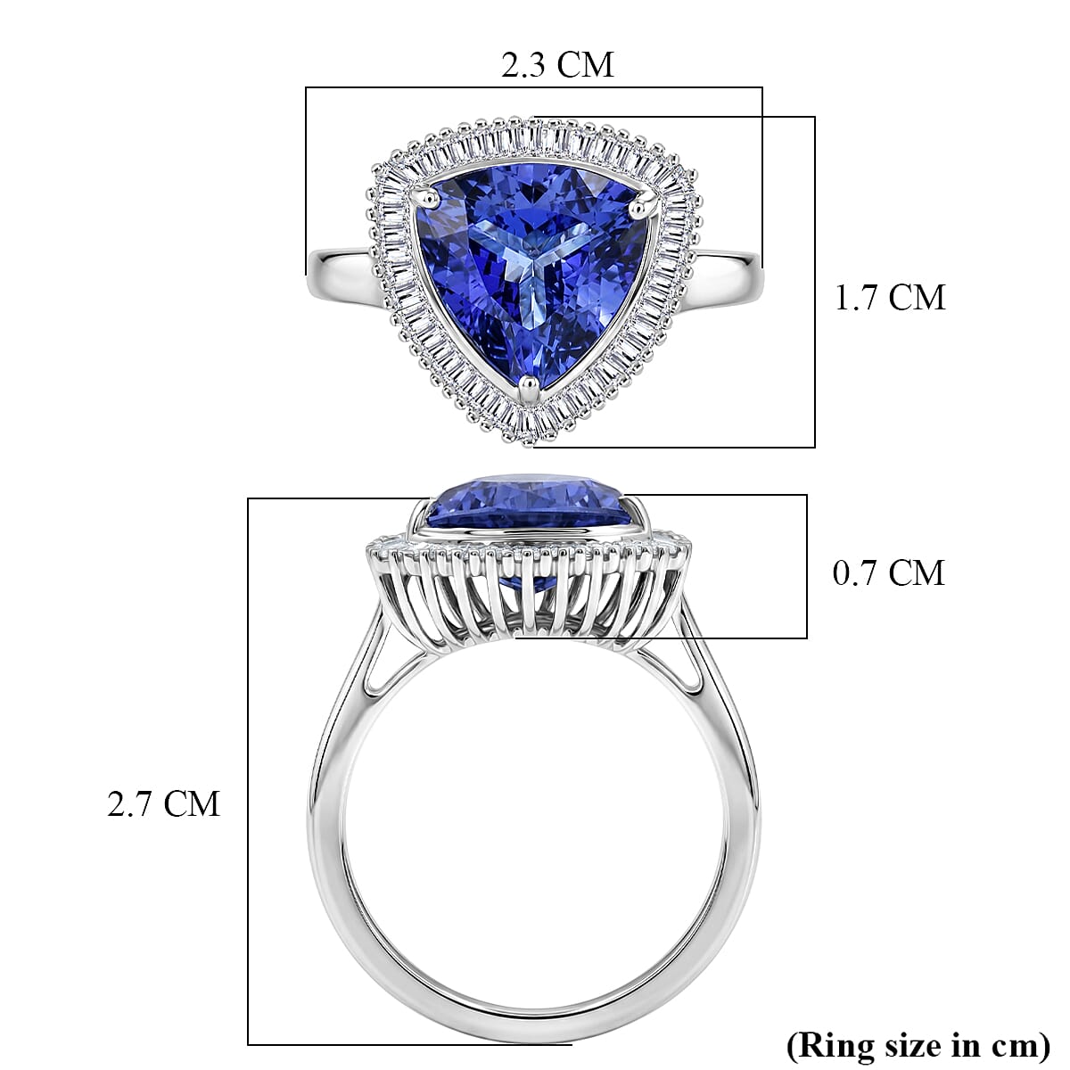 The Tony Diniz Heirloom Collection - Rhapsody - 950 Platinum AAAA Tanzanite (4.4ct) & White Diamond (VS-E-F 0.40ct) Trillion Cut Ring 4.80 Ct, Platinum Wt. 7.37 Gms