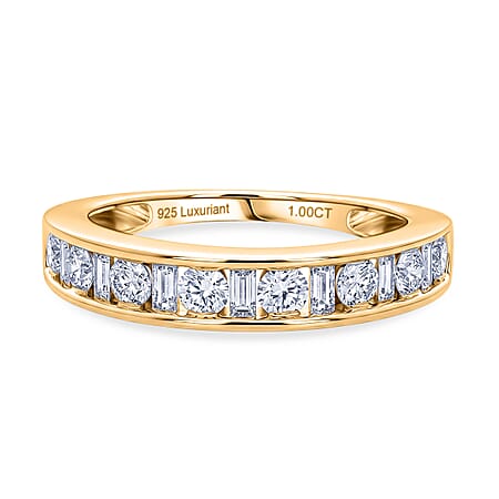 LUXURIANT 1 Ct. Lab Grown Diamond Half-Eternity Band Ring in 18K Vermeil Yellow Gold Plated Sterling Silver SGL Certified (SI-G-H)