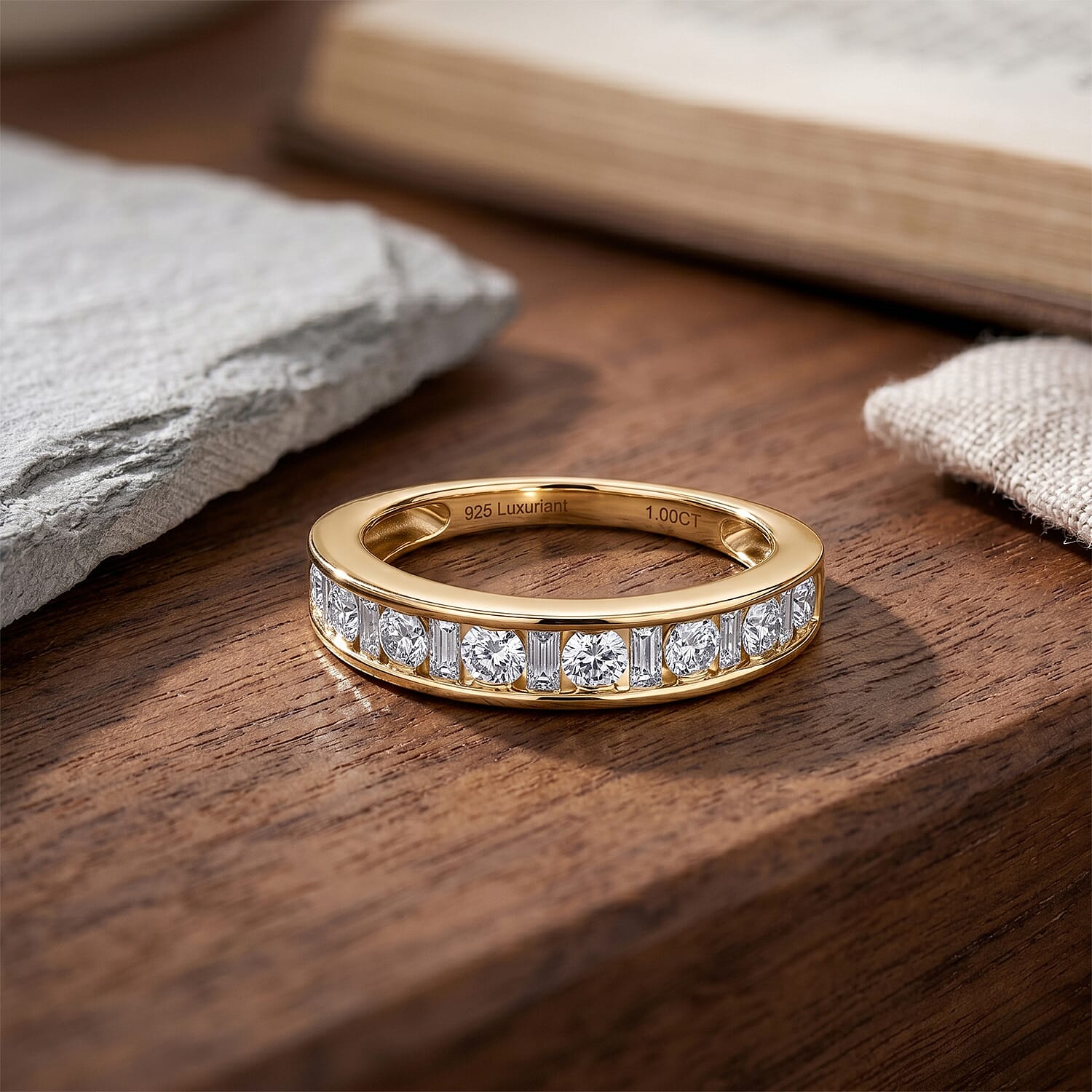Luxuriant - SGL Certified Lab Grown Diamond (SI-G-H) Band Ring in 18K Vermeil Yellow Gold Plated Sterling Silver 1.00 Ct.