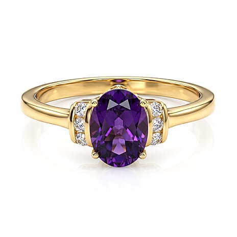 D'Joy - AAA Zambian Amethyst & White Zircon Ring in Yellow Gold Plated Sterling Silver 1.18 Ct.
