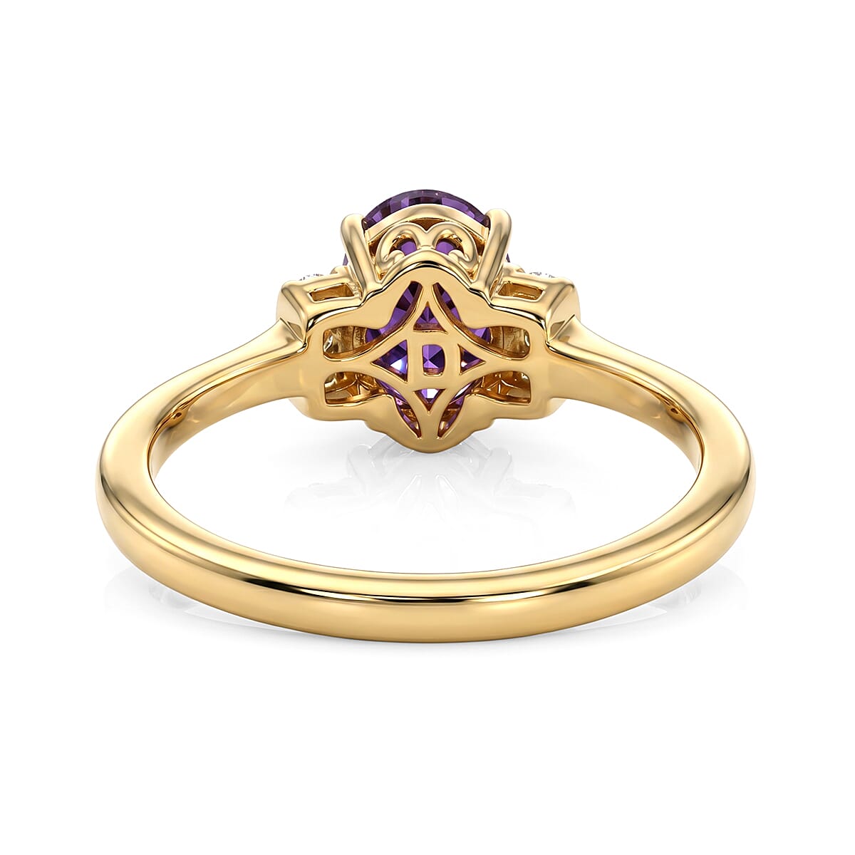 D'Joy - AAA Zambian Amethyst & White Zircon Ring in Yellow Gold Plated Sterling Silver 1.18 Ct.
