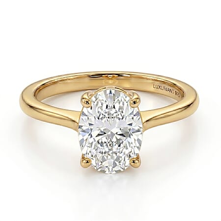 LUXURIANT 2 Ct. Lab Grown Diamond Oval Cut Solitaire Ring in 18K Vermeil Yellow Gold Over Sterling Silver SGL Certified