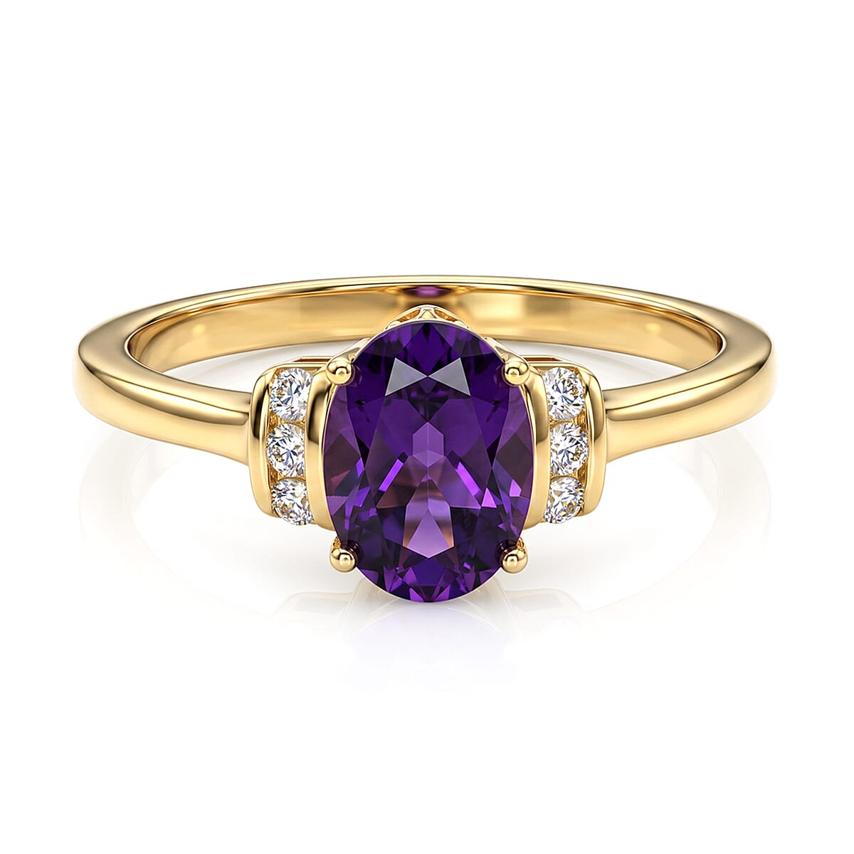 D'Joy Zambian Amethyst, White Zircon Main Stone With Side Stone Ring Sterling Silver  1.257  Ct.