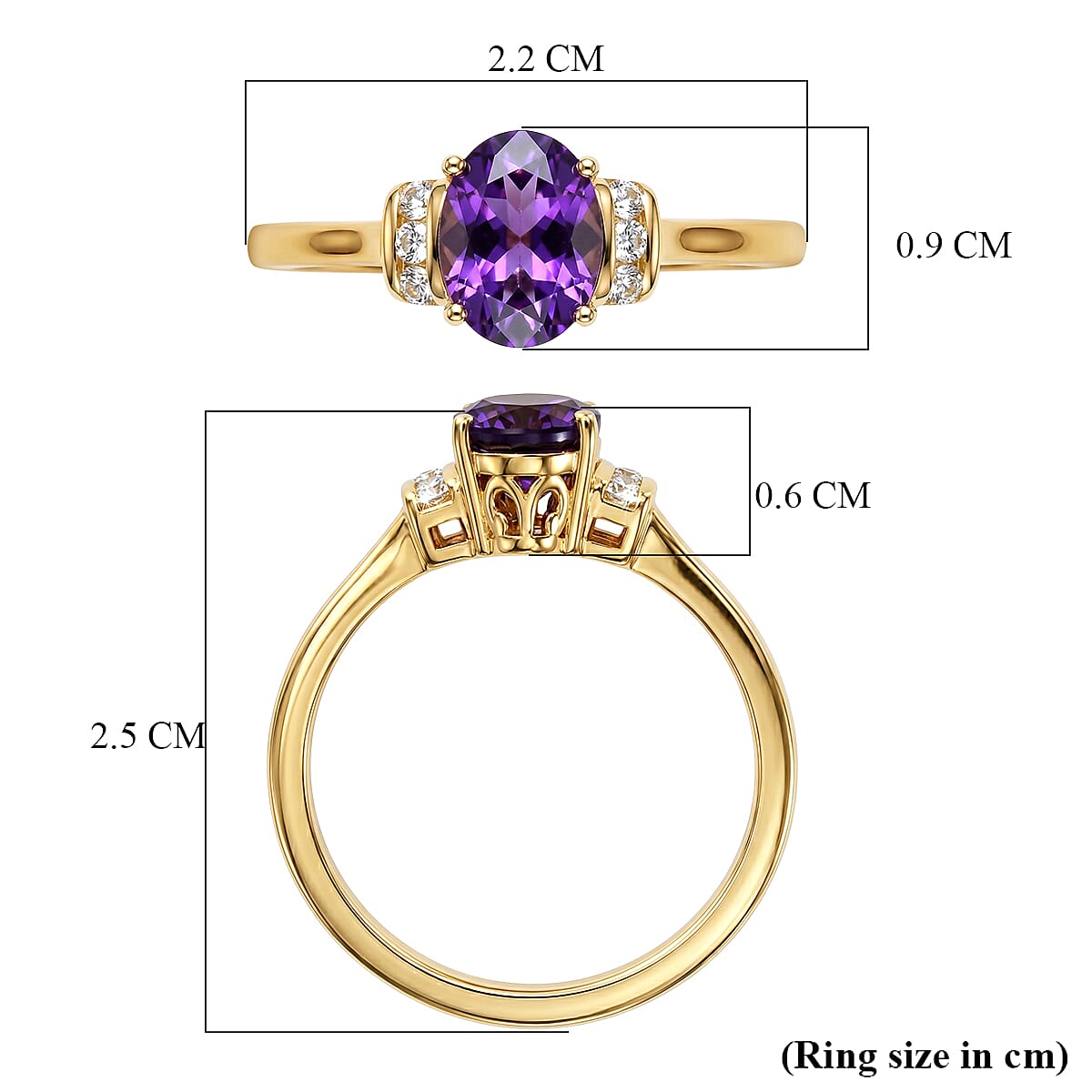 D'Joy Zambian Amethyst, White Zircon Main Stone With Side Stone Ring Sterling Silver  1.257  Ct.