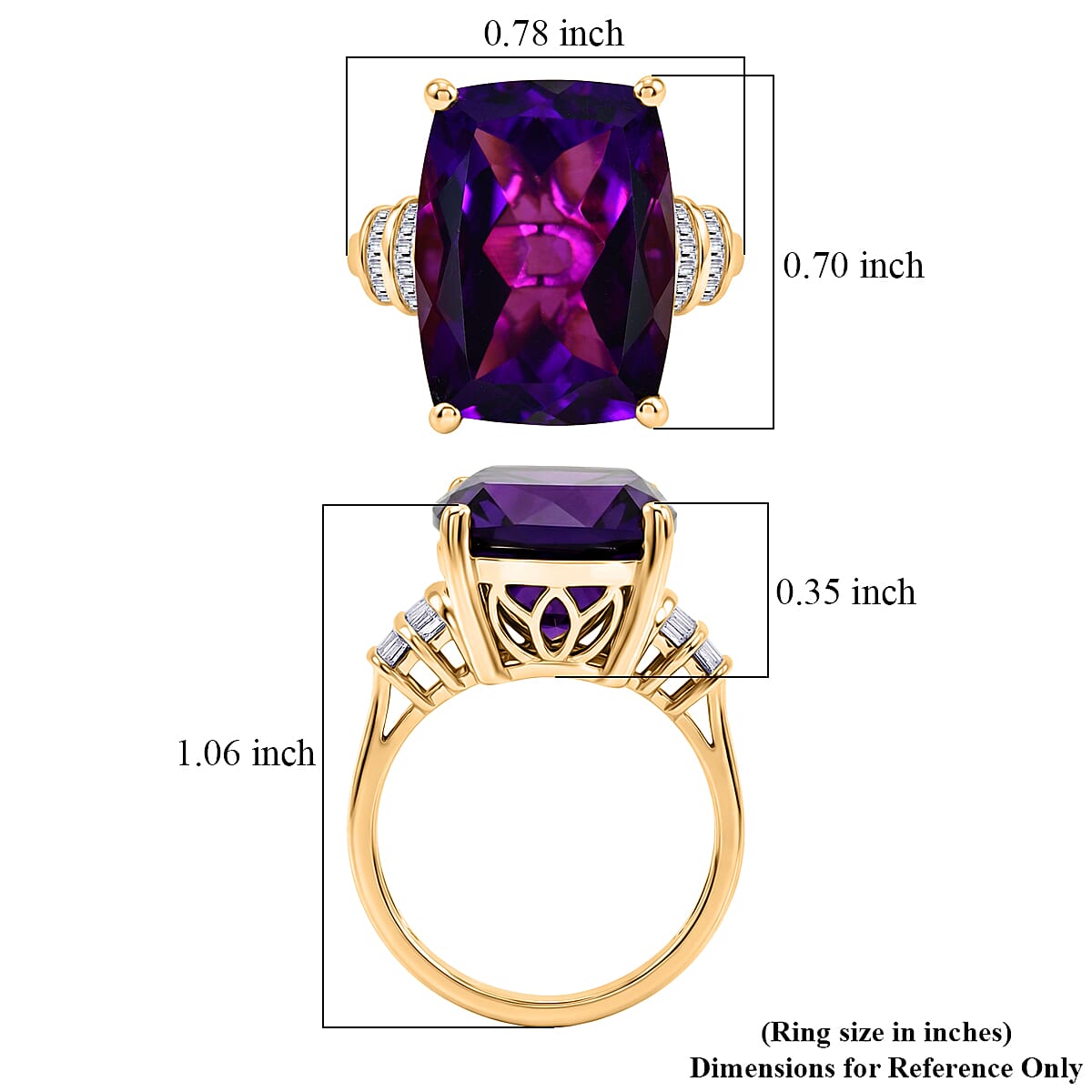 D'Joy Zambian Amethyst, White Diamond Main Stone With Side Stone Ring in 18K YG VermeilSterling Silver  9.298  Ct.