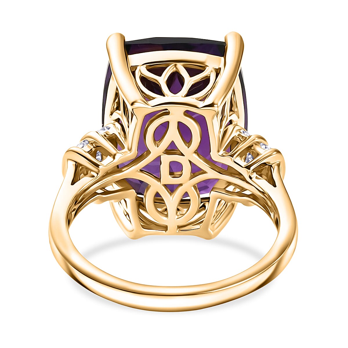 D'Joy Zambian Amethyst, White Diamond Main Stone With Side Stone Ring in 18K YG VermeilSterling Silver  9.298  Ct.