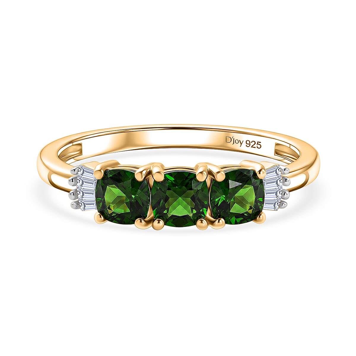 D'Joy - Natural Chrome Diopside & White Diamond Ring in Yellow Gold Plated Sterling Silver 1.10 Ct.