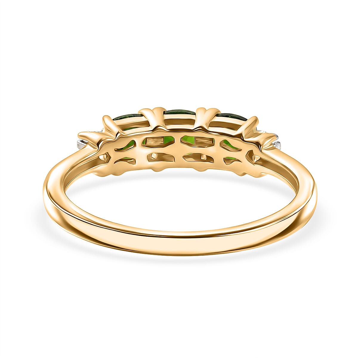 D'Joy - Natural Chrome Diopside & White Diamond Ring in Yellow Gold Plated Sterling Silver 1.10 Ct.