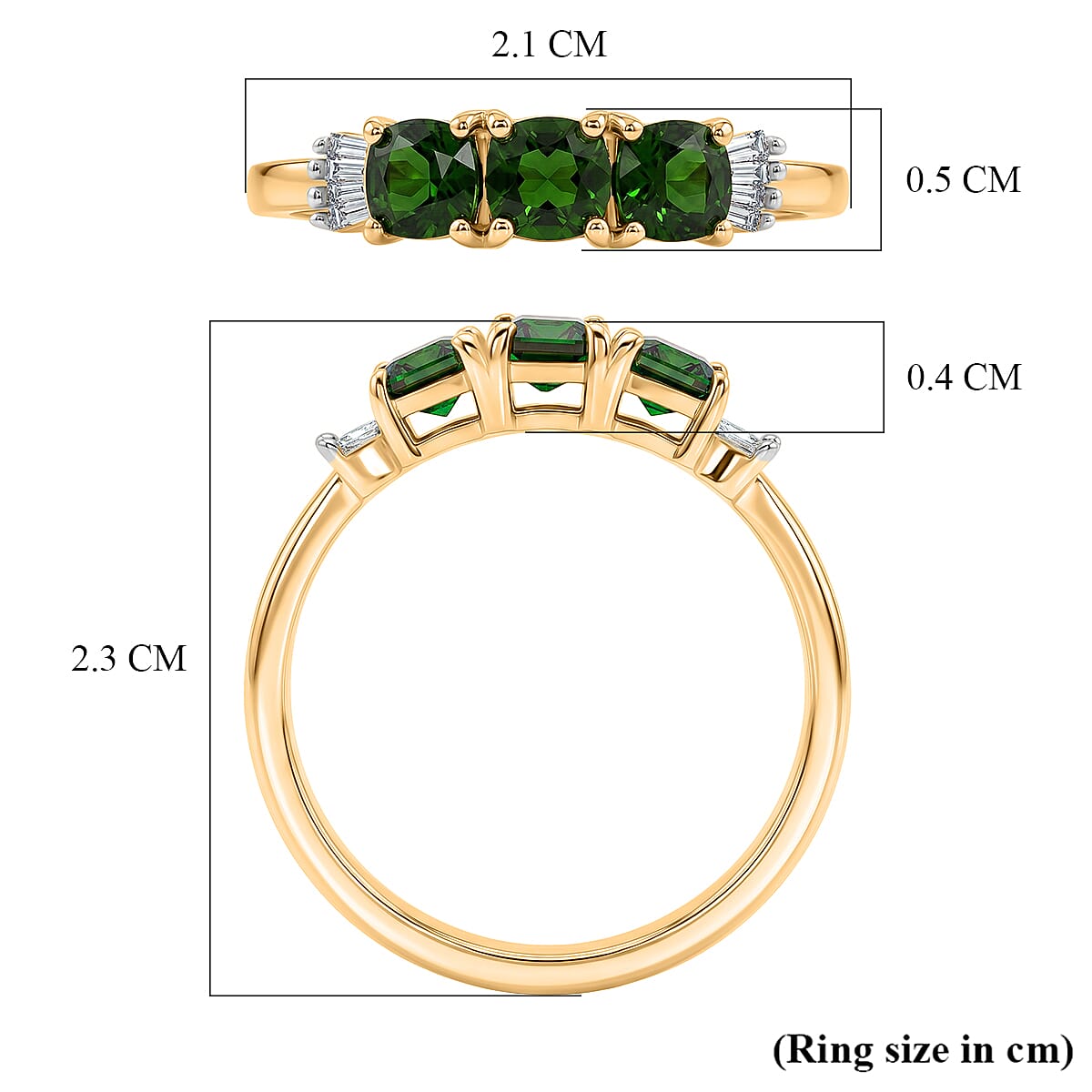 D'Joy - Natural Chrome Diopside & White Diamond Ring in Yellow Gold Plated Sterling Silver 1.10 Ct.
