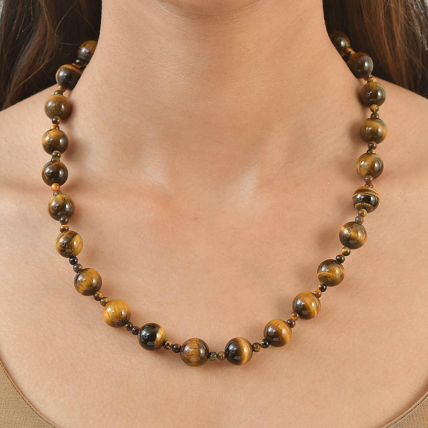 EverTrue - Tigers Eye Beads Necklace (Size - 20-1 Ext) with Sanorita Clasp 340.00 Ct.