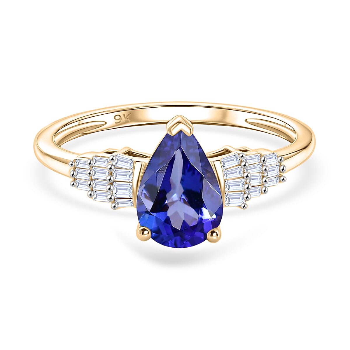 9K Yellow Gold Premium AAA Tanzanite & Natural White Diamond Ring 1.50 Ct.