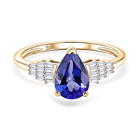 9K Yellow Gold Premium AAA Tanzanite & Natural White Diamond Ring 1.50 Ct.