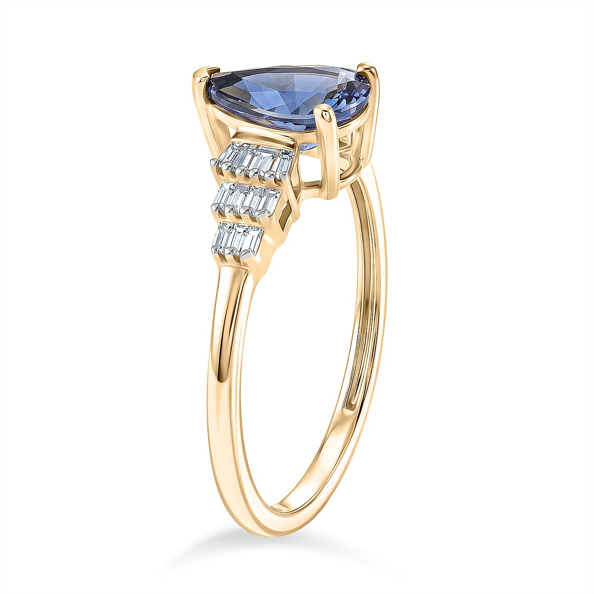 9K Yellow Gold Premium AAA Tanzanite & Natural White Diamond Ring 1.50 Ct.