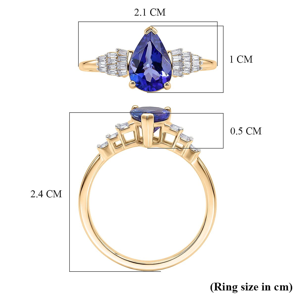9K Yellow Gold Premium AAA Tanzanite & Natural White Diamond Ring 1.50 Ct.