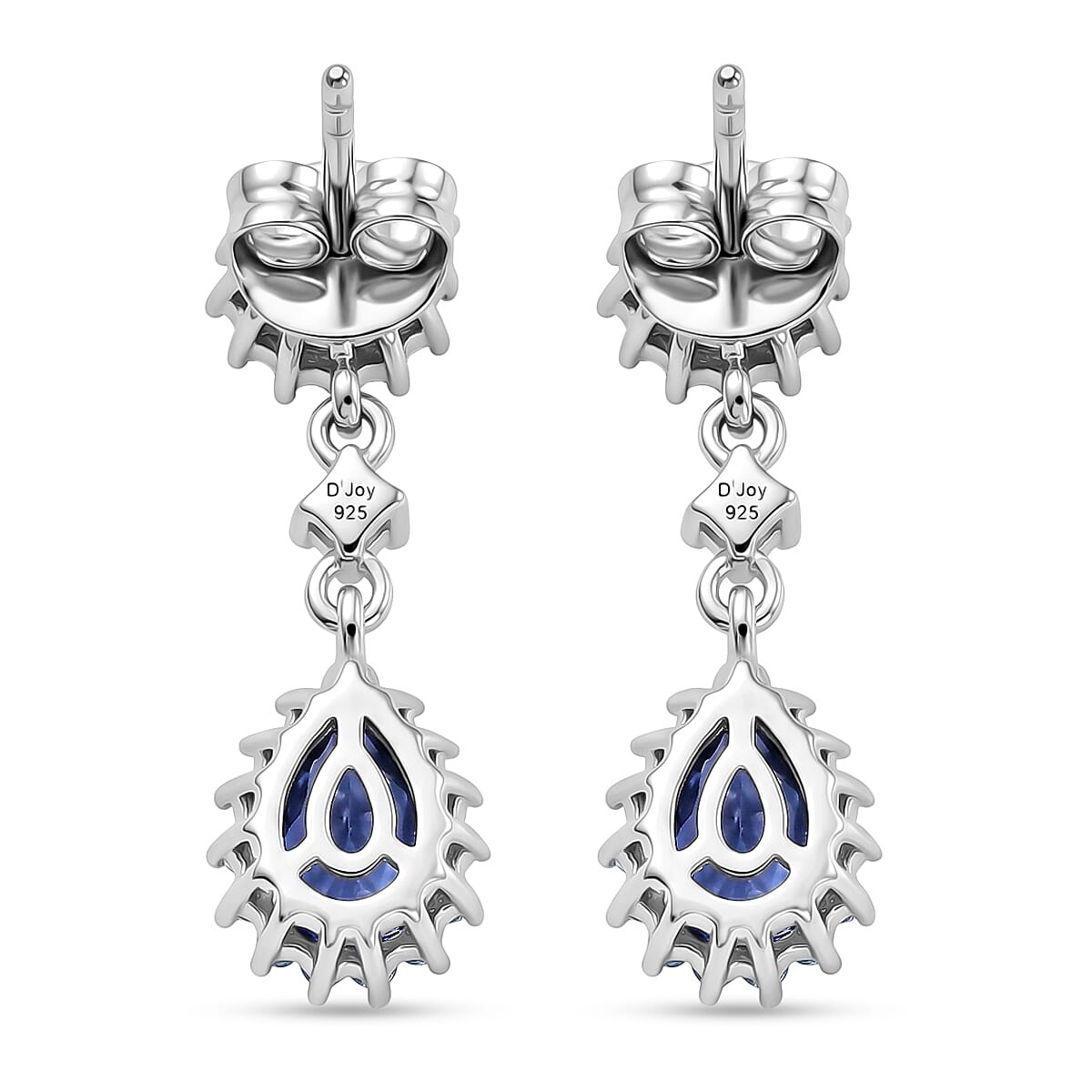 D'Joy - Tanzanite & White Zircon Dangling Earring with Push Post in Rhodium Overlay Sterling Silver 1.90 Ct.