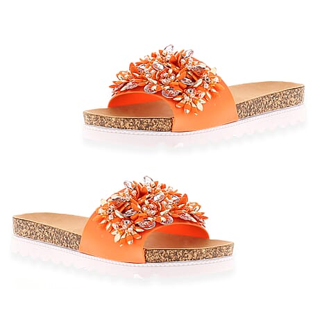 Dr Keller Glitzy Ladies Floral Diamonte Embellished Sandals (Size 5) - Orange