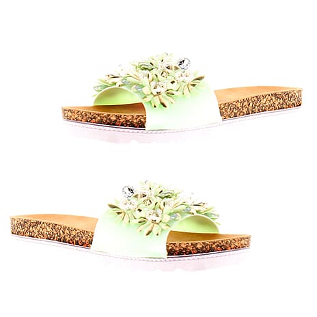Dr Keller Glitzy Ladies Floral Diamonte Embellished Sandals (Size 7) - Green