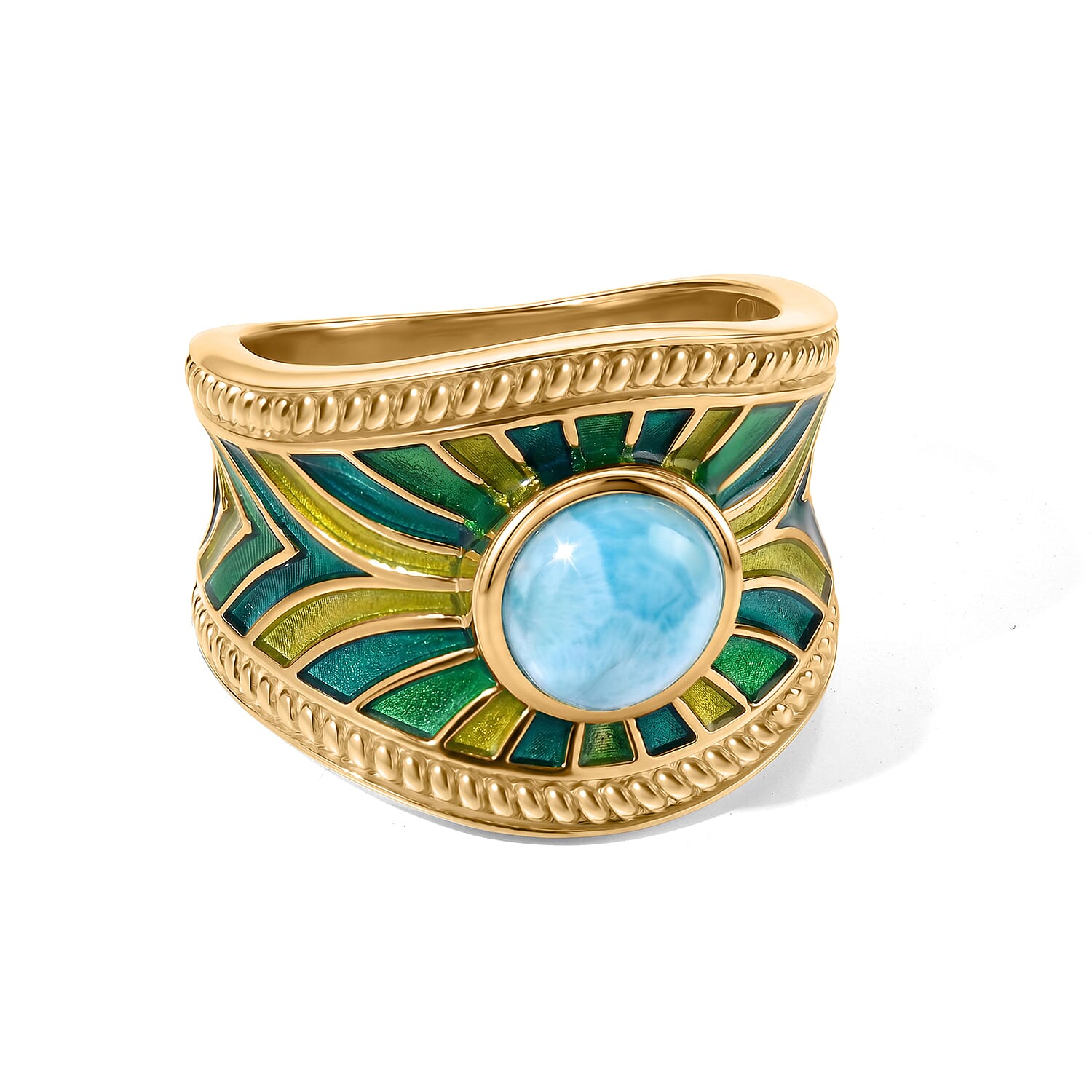 EverTrue - Larimar Sunburst Band Ring in Yellow Gold Tone 1.80 Ct.