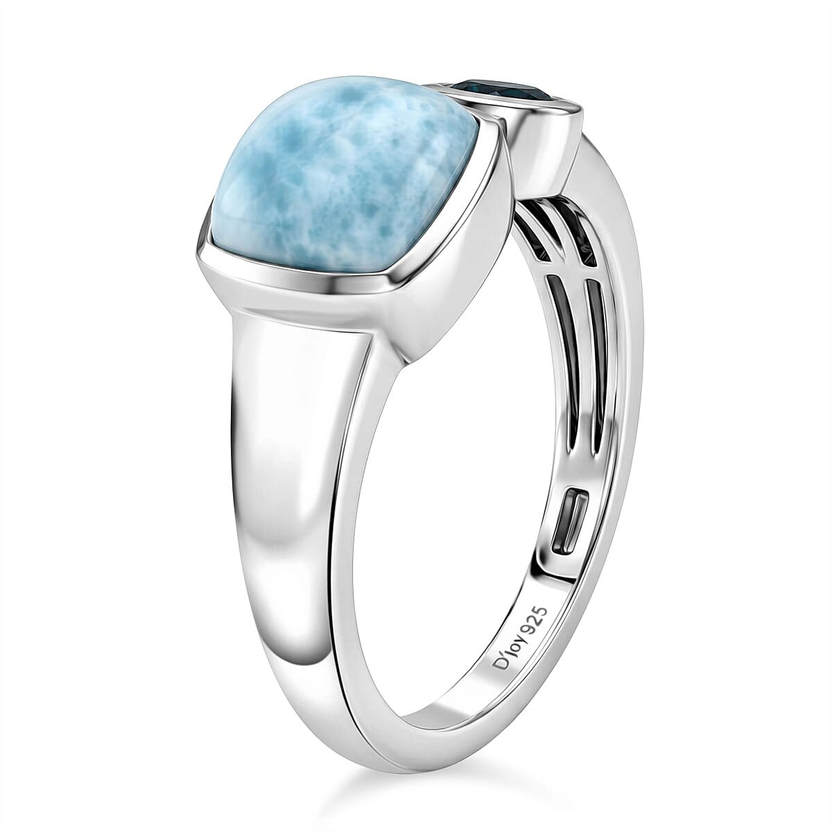 D'Joy - Larimar & Swiss Blue Topaz Adjustable Ring in Platinum Overlay Sterling Silver 2.20 Ct.